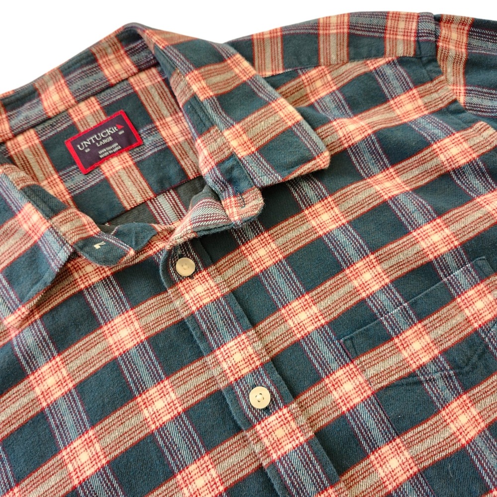 UNTUCKit Capranera Green Red Plaid Flannel Long Sleeve Button Shirt Men's Large
